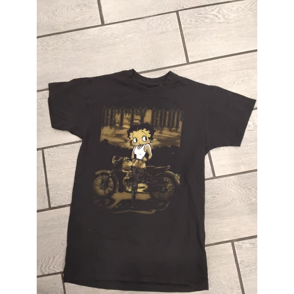 Betty Boop Motorcycle Graphic T Shirt Black Brisco Brands Womens Size Small